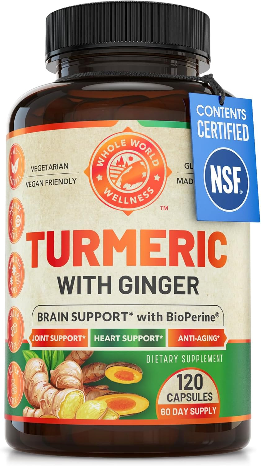 Organic Turmeric Curcumin With Ginger & Black Pepper, 2 Month Supply. Supports Heart Health, Brain Health & Joint Health. Max Absorption Turmeric Supplement. Nsf Certified, Made In Usa. 120 Capsules