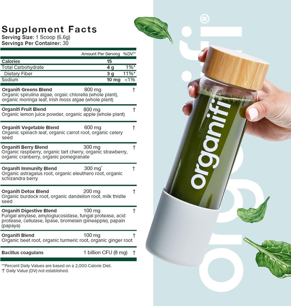 Organifi Daily Greens - Everyday Nutrition And Support - Greens Powder For Energy, Digestion, And Immunity, 30 Servings