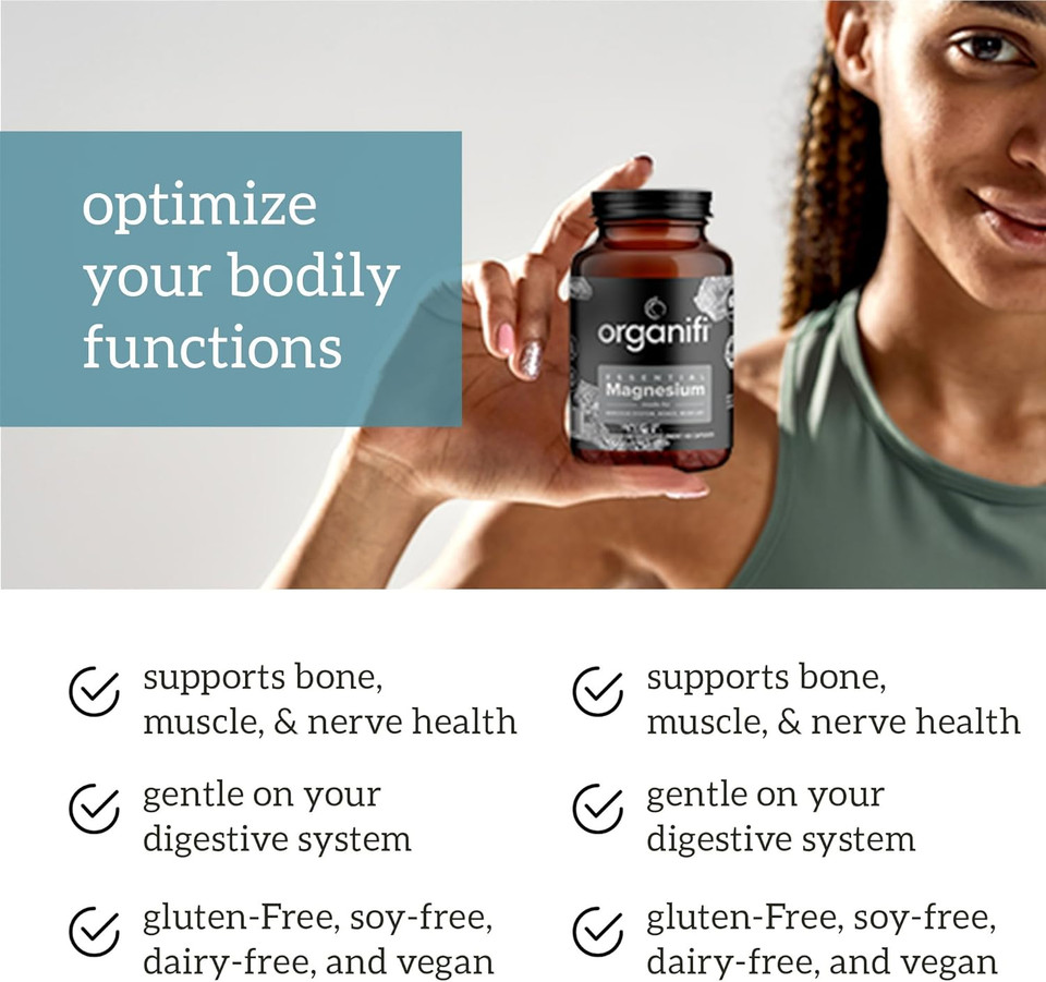 Organifi Essential Magnesium Glycinate Supplement For Bone Support And Muscle Health, 150Mg, 60 Vegan Capsules