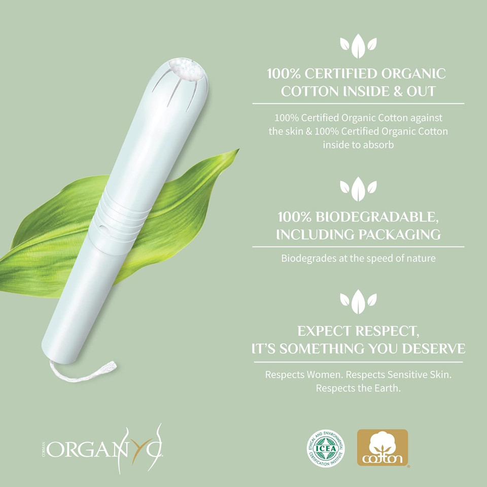 Organyc 100% Certified Organic Cotton Tampons, Cardboard Applicator, Free From Chlorine, Perfumes, Rayon And Chemicals, Regular, 16 Count