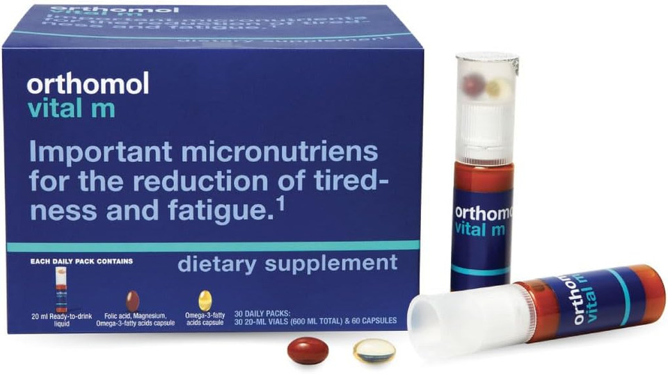 Orthomol Vital M Vial, Men'S Multivitamin, 7-Day Supply, Vitamins A, B, C, D, E, K, Calcium, Iodine, Omega-3