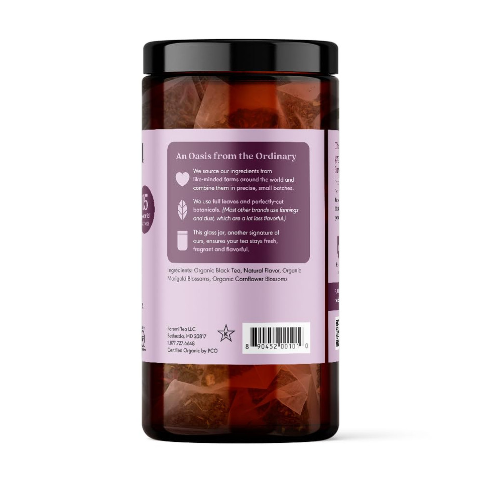 Paromi Earl Grey Organic Black Tea, Resealable Pouch, 50 Count