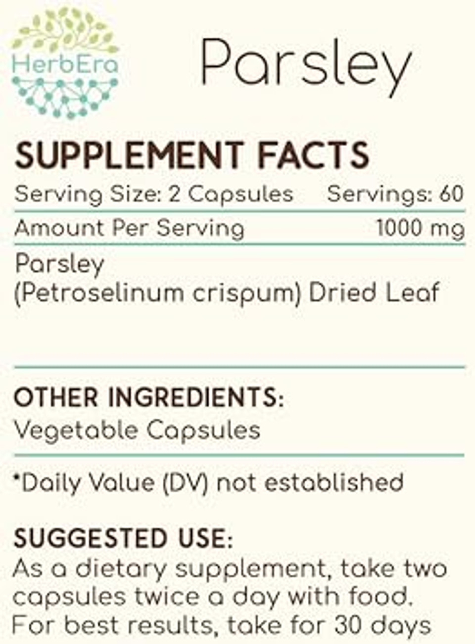 Parsley 120 Capsules, 500 Mg, Made With Parsley (Petroselinum Crispum) Dried Leaf (120 Capsules)
