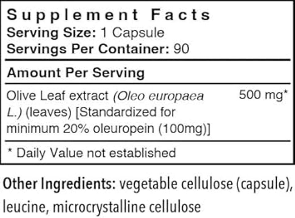 Patient One Olive Leaf Extract 500 Mg | Supplement To Support Immune And Heart Health* | Standardized To 20% Oleuropein | 90 Capsules