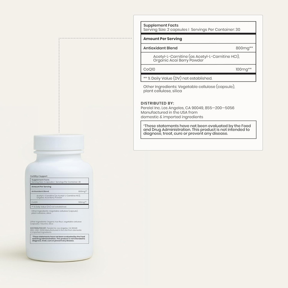 Perelel Fertility Support, Antioxidant Multivitamin With Coq10, N-Acetyl-L Cysteine (Nac) & Açaí Berry, WomenS Supplement, Soy, Dairy & Gluten Free, Non Gmo, 60 Capsules