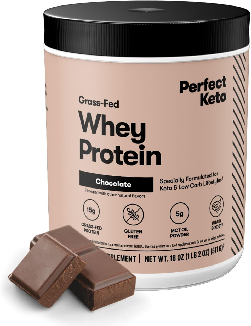 Perfect Keto Pure Chocolate Whey Protein Isolate Powder - Delicious 100% Grass Fed Whey, All Natural, No Artificials, Gluten Free, Soy Free & Non-Gmo (Chocolate)