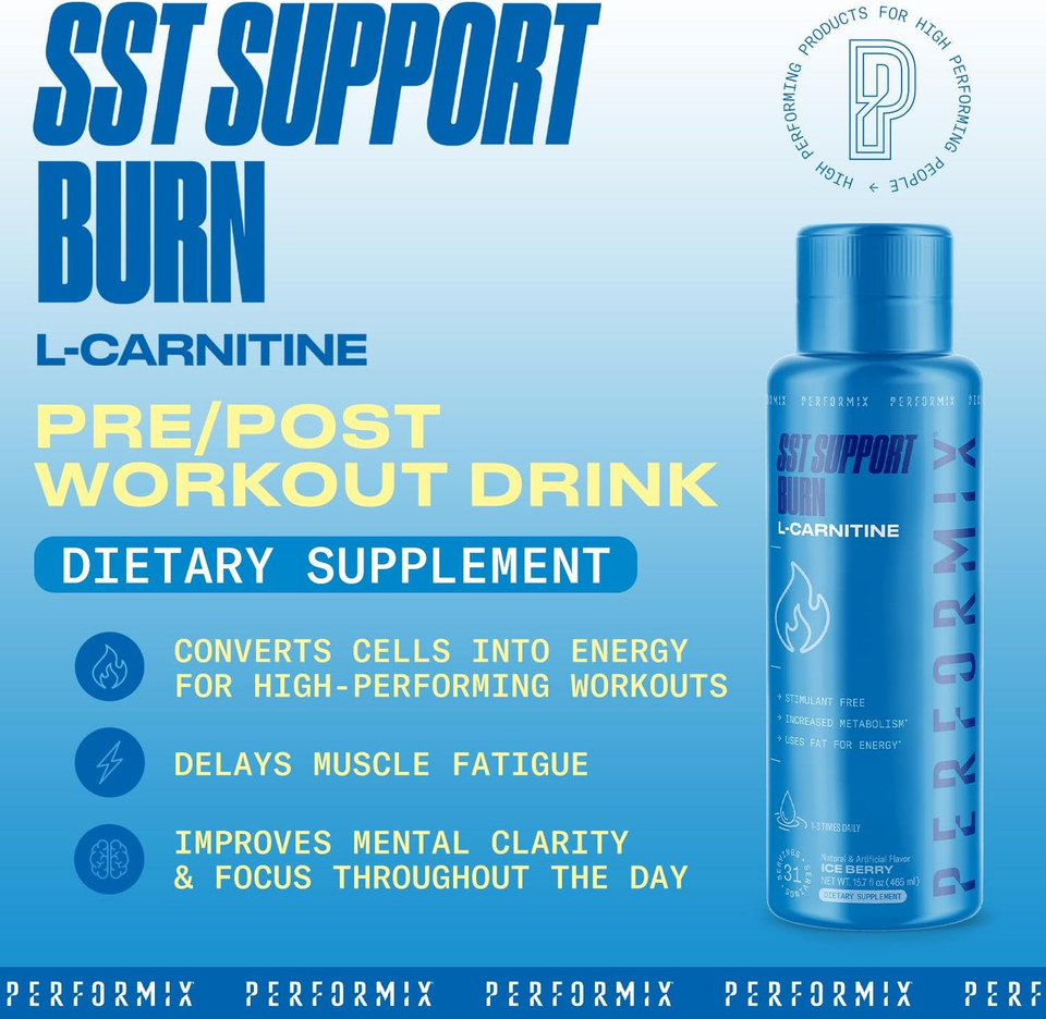Performix Sst Boost Liquid L-Carnitine  Fast-Acting Energy, Improves Memory And Focus, Stimulant-Free Formula For Men & Women, Ice Berry Flavor, 31 Servings