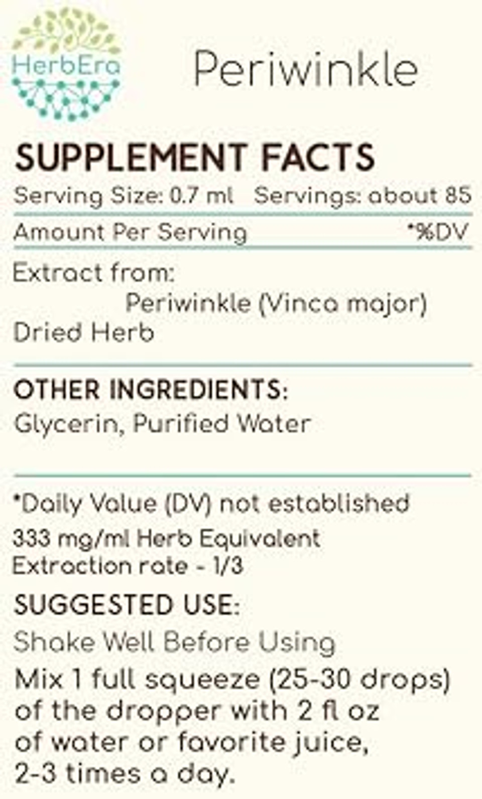 Periwinkle B120 Alcohol-Free Herbal Extract Tincture, Concentrated Liquid Drops Natural Periwinkle (Vinca Major) (4 Fl Oz)