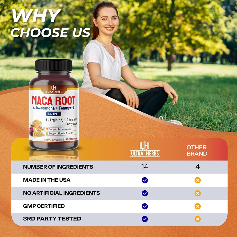 Peruana Maca Root Black, Red, Yellow | Maca Root Capsules Enhanced With Ginseng, Ashwagandha, Fenugreek | Support Stamina, Performance & Mood | 150 Capsules