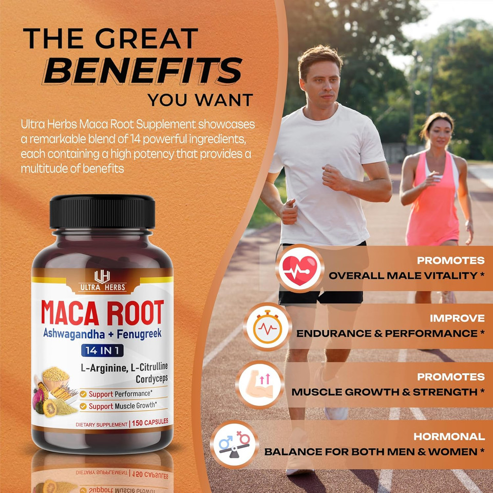 Peruana Maca Root Black, Red, Yellow | Maca Root Capsules Enhanced With Ginseng, Ashwagandha, Fenugreek | Support Stamina, Performance & Mood | 150 Capsules