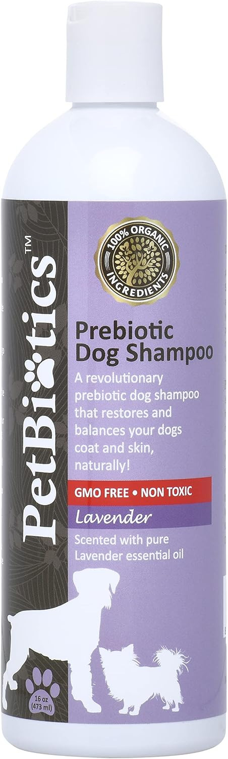 Petbiotics - Prebiotic Lavender Dog Shampoo - Gentle, All-Natural & Organic Dog Wash For Sensitive Skin, Promotes Healthy Skin Microbiome - 16 Oz