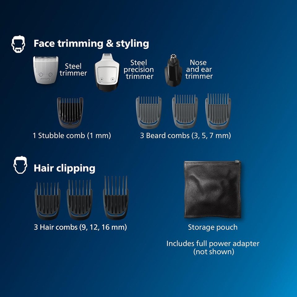 Philips Norelco Multi Groomer - 13 Piece Mens Grooming Kit For Beard, Face, Nose, And Ear Hair Trimmer And Hair Clipper - No Blade Oil Needed, Mg3740/40