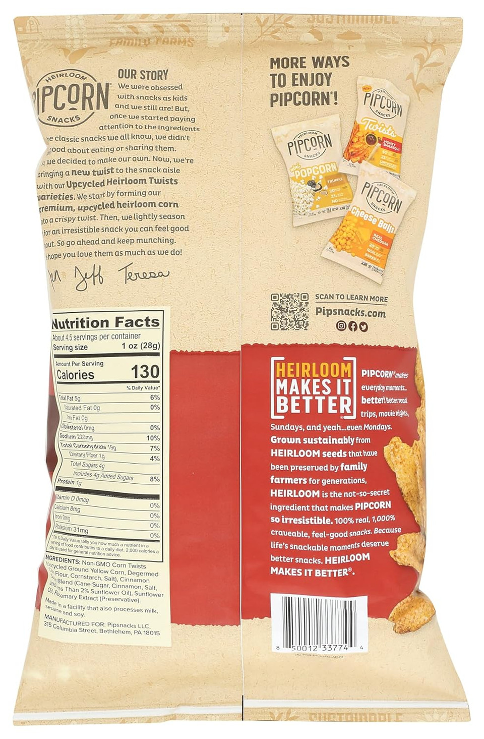 Pipcorn Twist Cinnamon Sugar 4.5 Oz