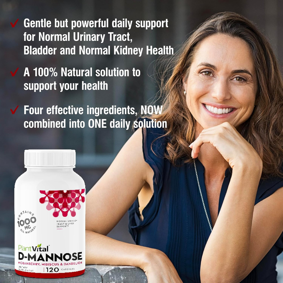 Plantvital D Mannose Capsules With Cranberry - D-Mannose 1000Mg Capsules - High Potency For Bladder, Kidney And Urinary Tract Support. Cranberry Powder With Hibiscus And Dandelion. 2 Months Supply