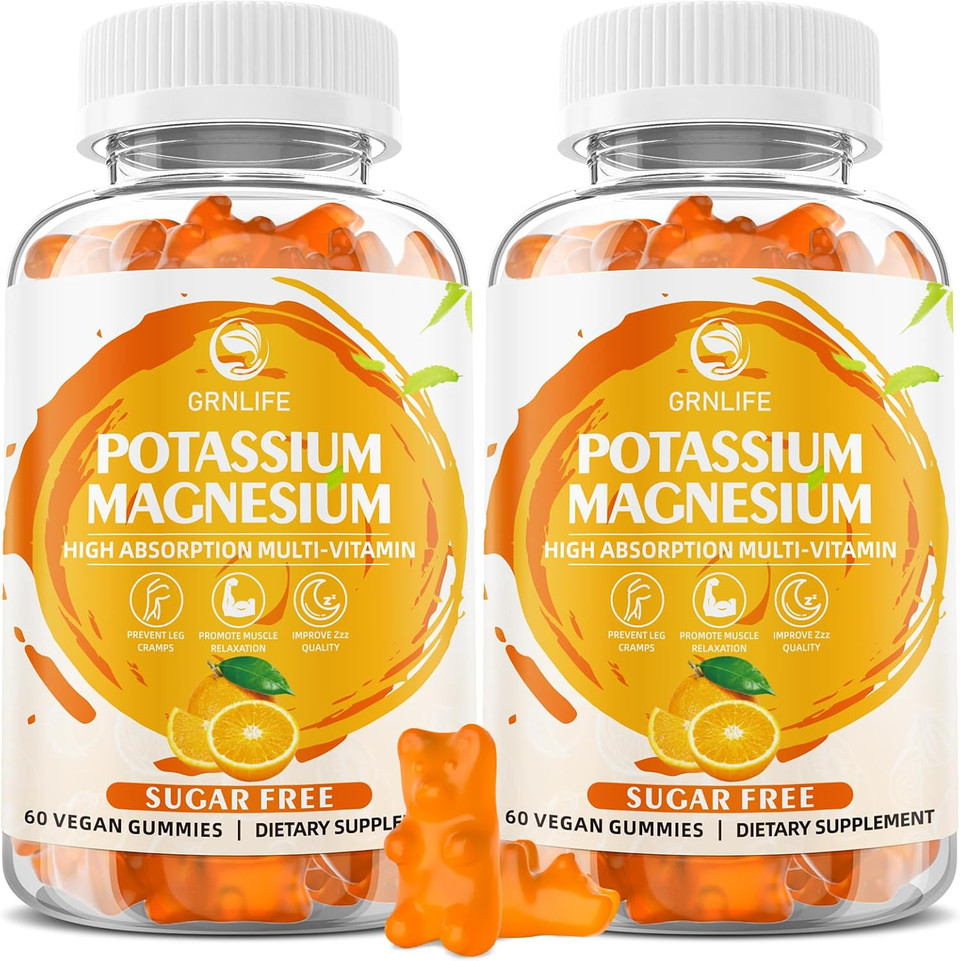Potassium Gummies For Adults, Potassium Magnesium Supplement For Leg Cramps & Immune Health, Sugar-Free, Vegan Orange Flavors-120 Count