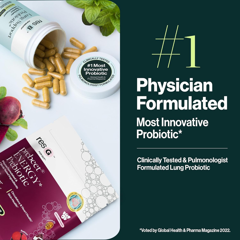 Power Gut Bundle - Lung Probiotic & Glp-1 Prebiotic, Clinically Trialed Respiratory Health Support & Metabolism Boost, Supplement Vitamins - Resb (30 Servings) & Prebeet (30 Servings)