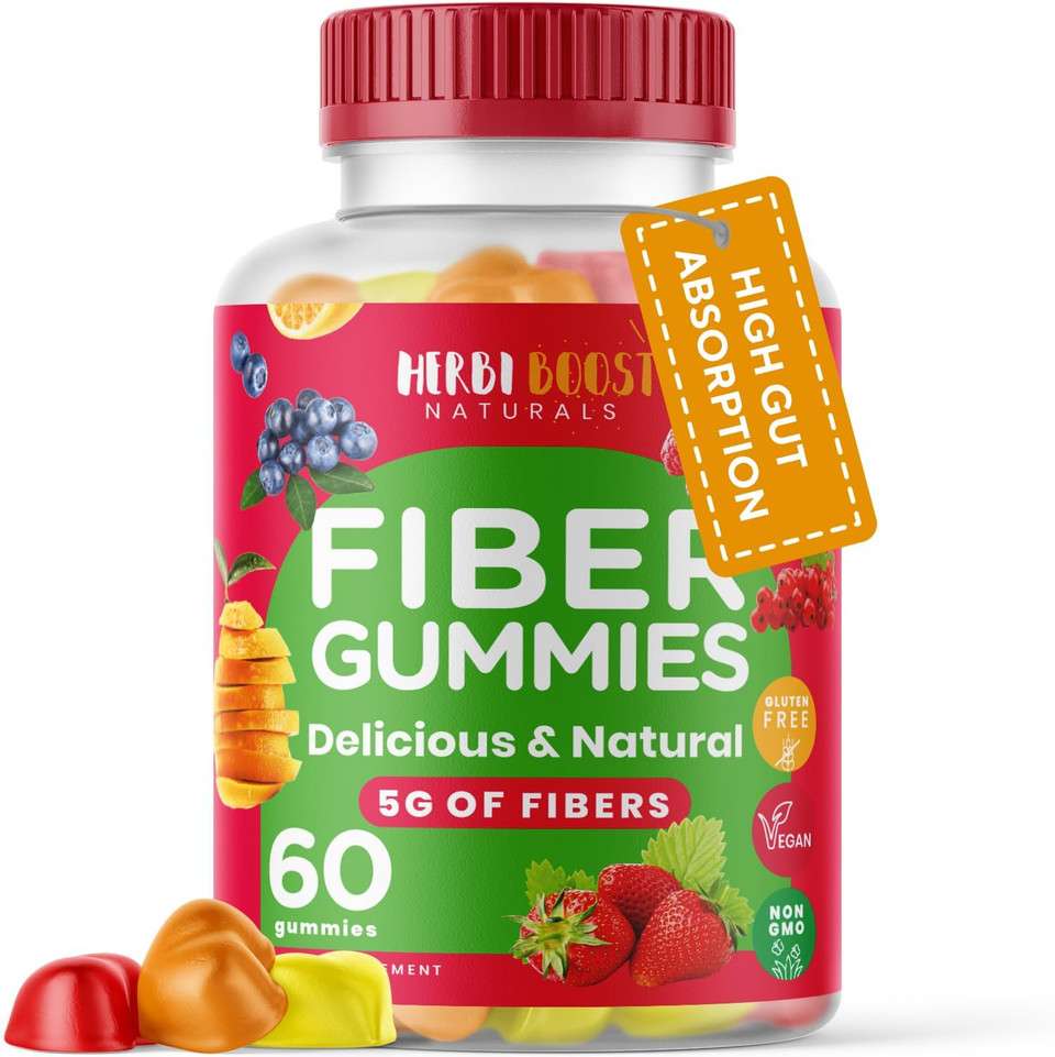 Prebiotic Fiber Gummies For Adults & Kids, Vegan Gummy Soluble Fiber With Inulin, Chicory Root Stimulating Enzymes For Digestion, Bloating Relief & Gut Health, Multicolor Natural Flavor Vitamins