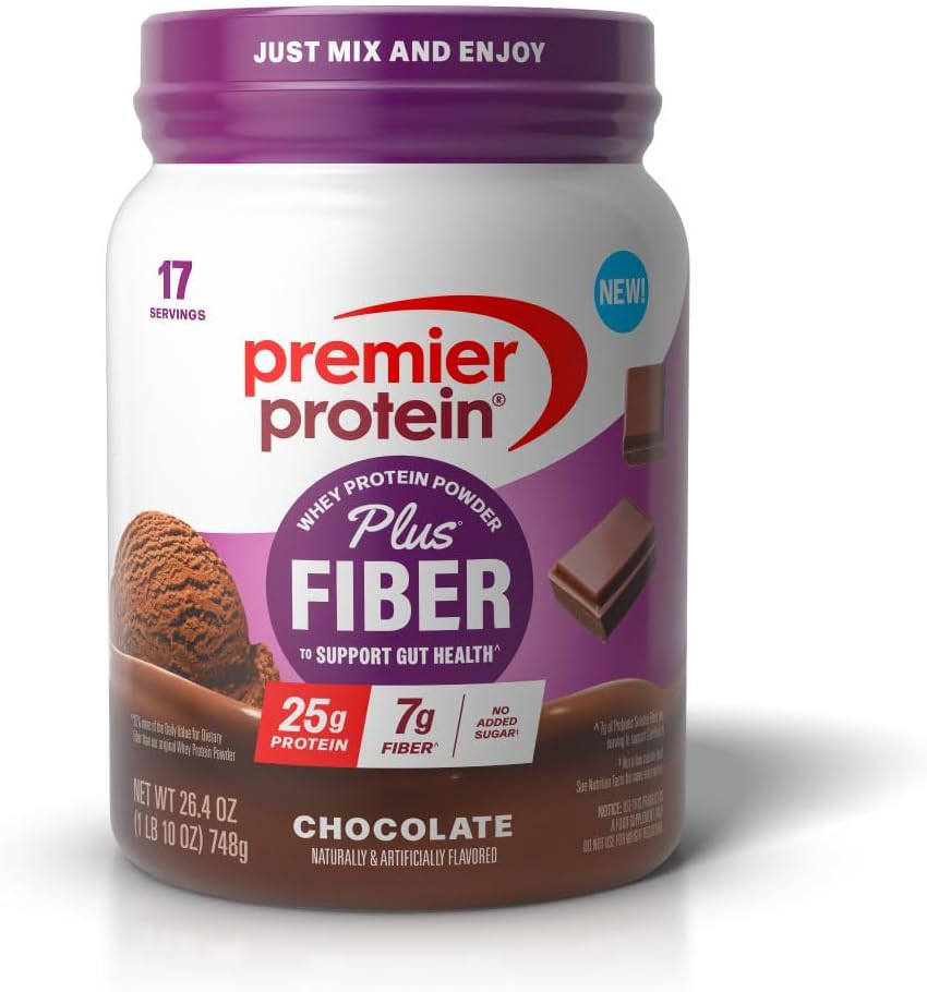 Premier Protein Powder Plus Fiber, 25G Protein, 7G Fiber, Vanilla, No Added Sugar,17 Servings