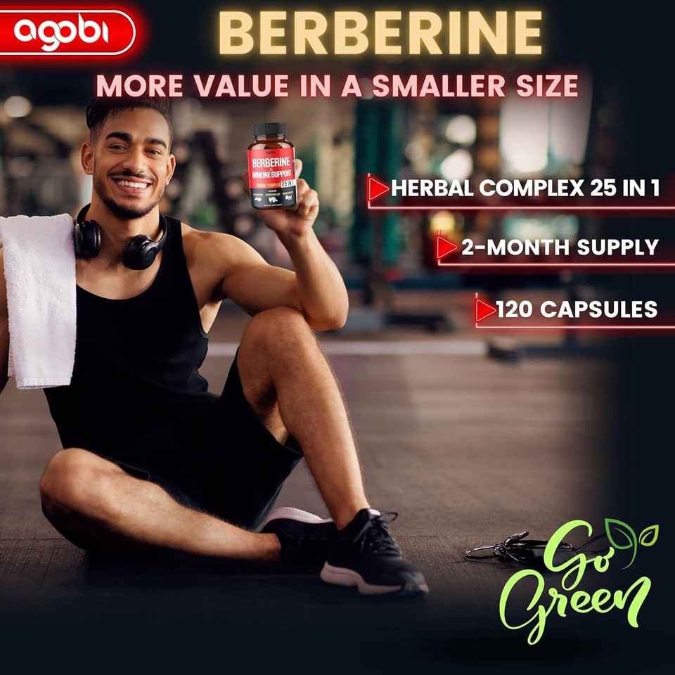 Premium Berberine Supplement With Ceylon, Ashwagandha, Turmeric, Milk Thistle, Elderberry & Black Pepper - Supports Immune System, Cardiovascular & Gastrointestinal - 60 Capsules