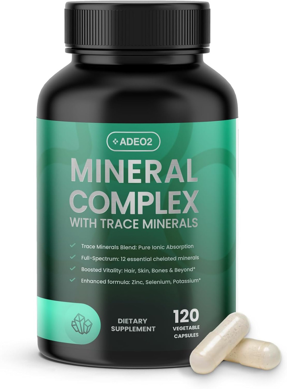 Premium Blend Of 52 Trace Minerals Complex With Essential Minerals In Chelated Form  All Natural And 100% Organic - 120 Capsules - Full Spectrum Ionic Mineral Blend - Safe For Women And Men