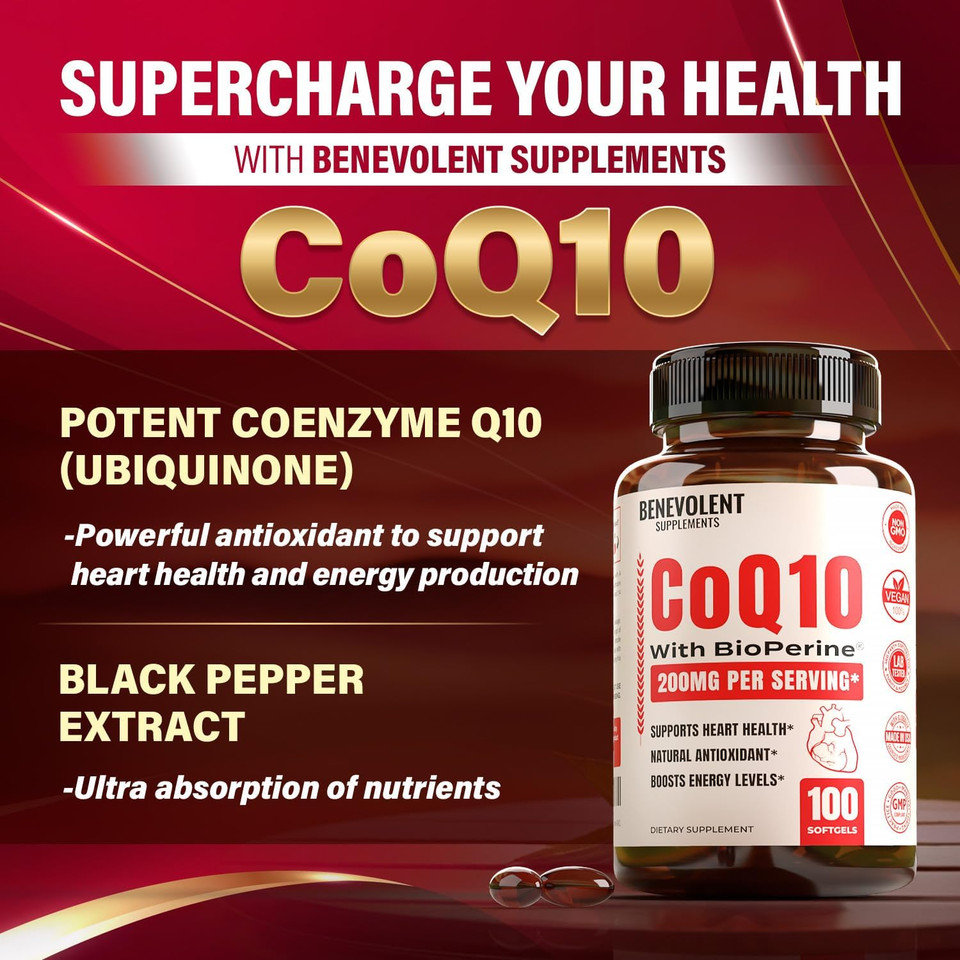 Premium Coq10 200Mg Softgels, Coenzyme Q10 Supplement With Enhanced Absorption, Antioxidant Formula For Heart Health, Energy Production & Healthy Aging, Non-Gmo, 100 Count