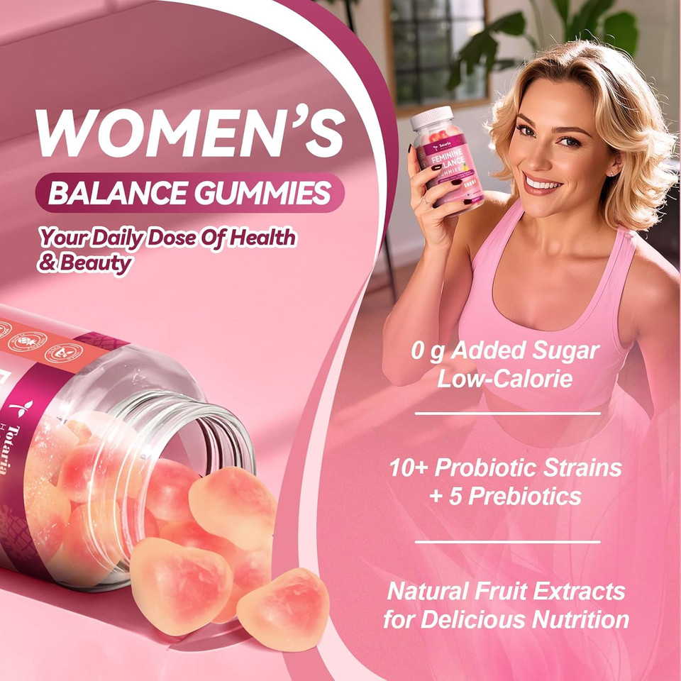 Premium Feminine Balance Gummies Sugar Free Multivitamin Gummies For Women Ph Balance Vitality & Gut Health Support Pineapple Flavor 60 Count