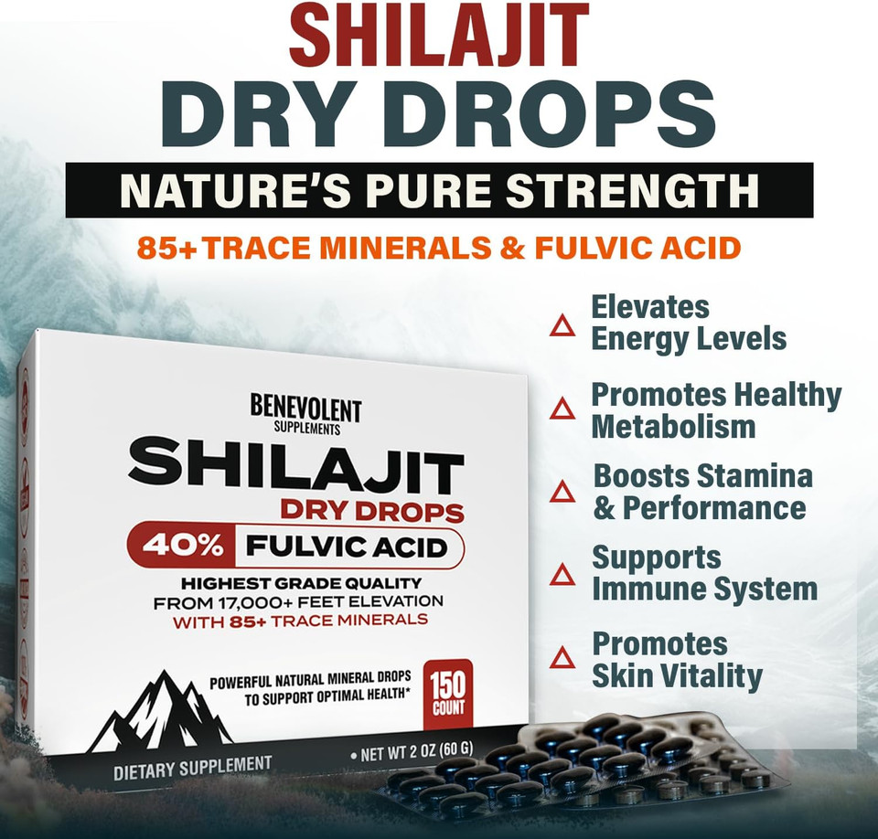 Premium Shilajit Dry Drops - (150 Count, 250Mg Each) Maximum Potency Pure Shilajit For Men With 40% Fulvic Acid & 85+ Trace Minerals For Energy, Metabolism & Immune Health - Non-Gmo & Made In Usa