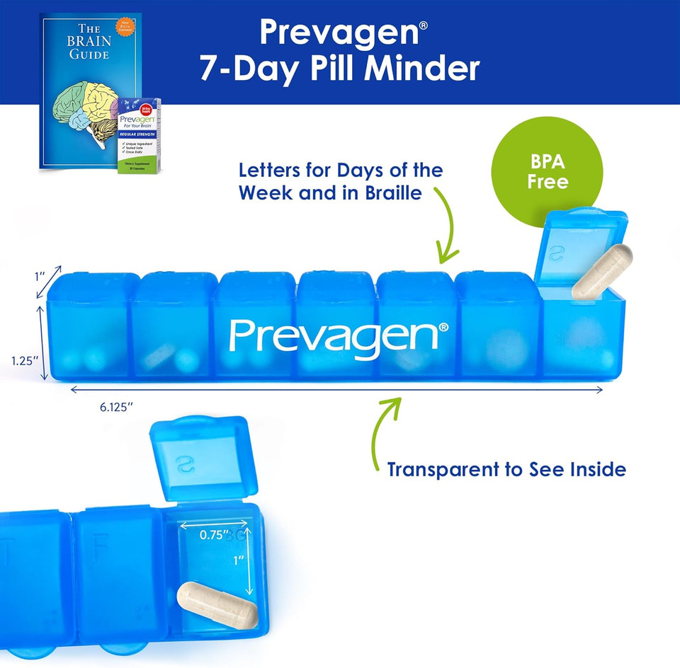 Prevagen Regular Strength 10Mg, 30 Capsules With Free Brain Guide & Prevagen 7-Day Pill Minder | Apoaequorin & Vitamin D