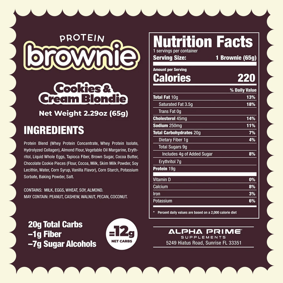Prime Bites Protein Brownie From Alpha Prime Supplements | High Protein, Collagen Fortified Low Sugar Treat | Delicious Snack | 12 Bars Per Box (Cookie Dough Bites)