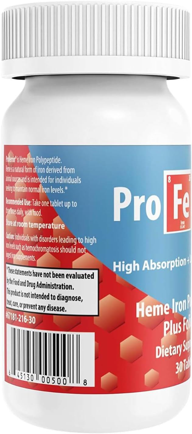 Proferrin Forte-12Mg Of High Absorbing Heme Iron Polypeptide. Easy On The Gut. 30 Tablets. 1Mg Of Folic Acid To Aid In Red Blood Cell Production. Not Affected By Coffee, Calcium, Or Ppi'S
