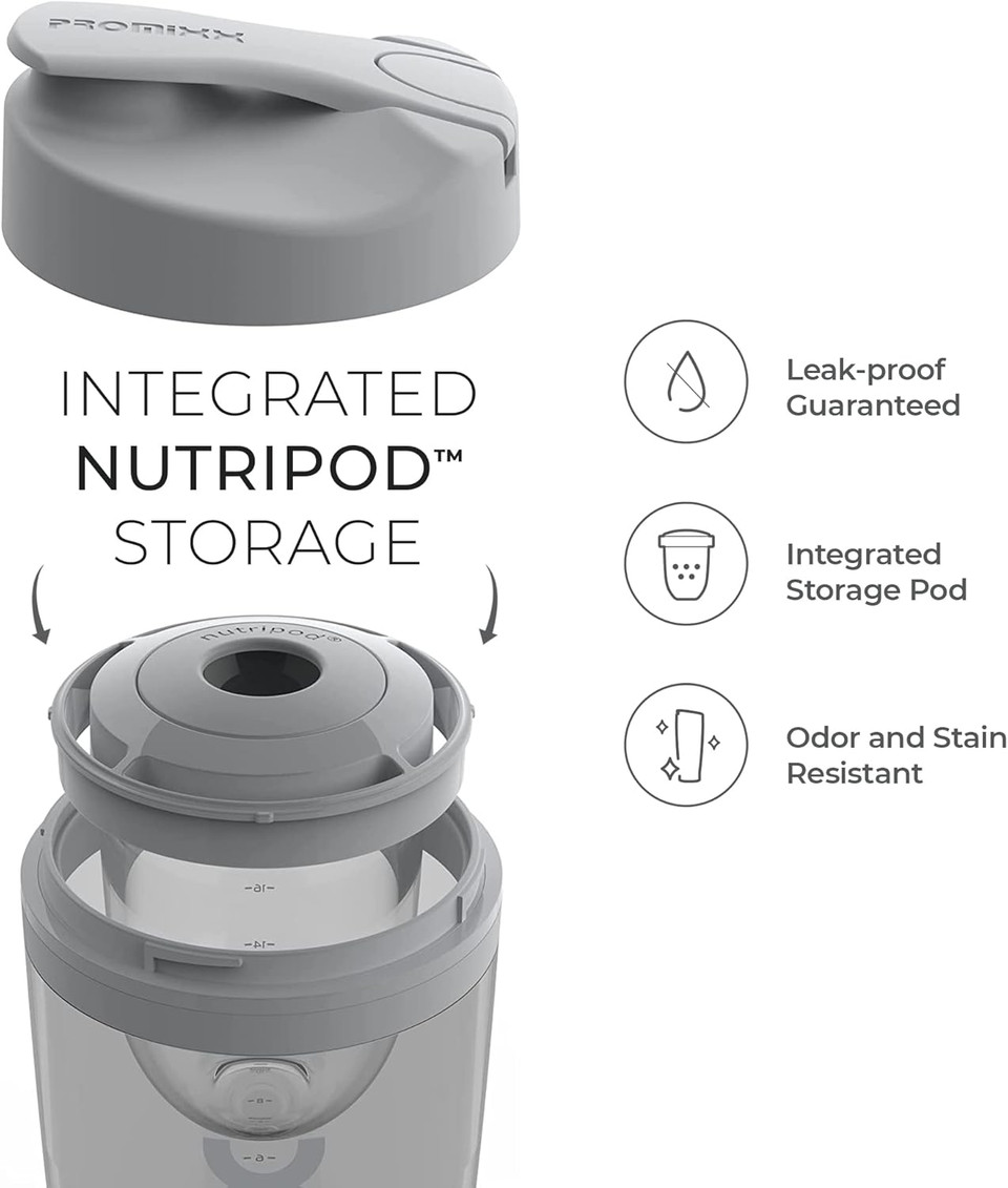 Promixx Pro Shaker Bottle | Rechargeable, Powerful For Smooth Protein Shakes | Includes Supplement Storage - Bpa Free | 20Oz Cup (Graphite Gray)