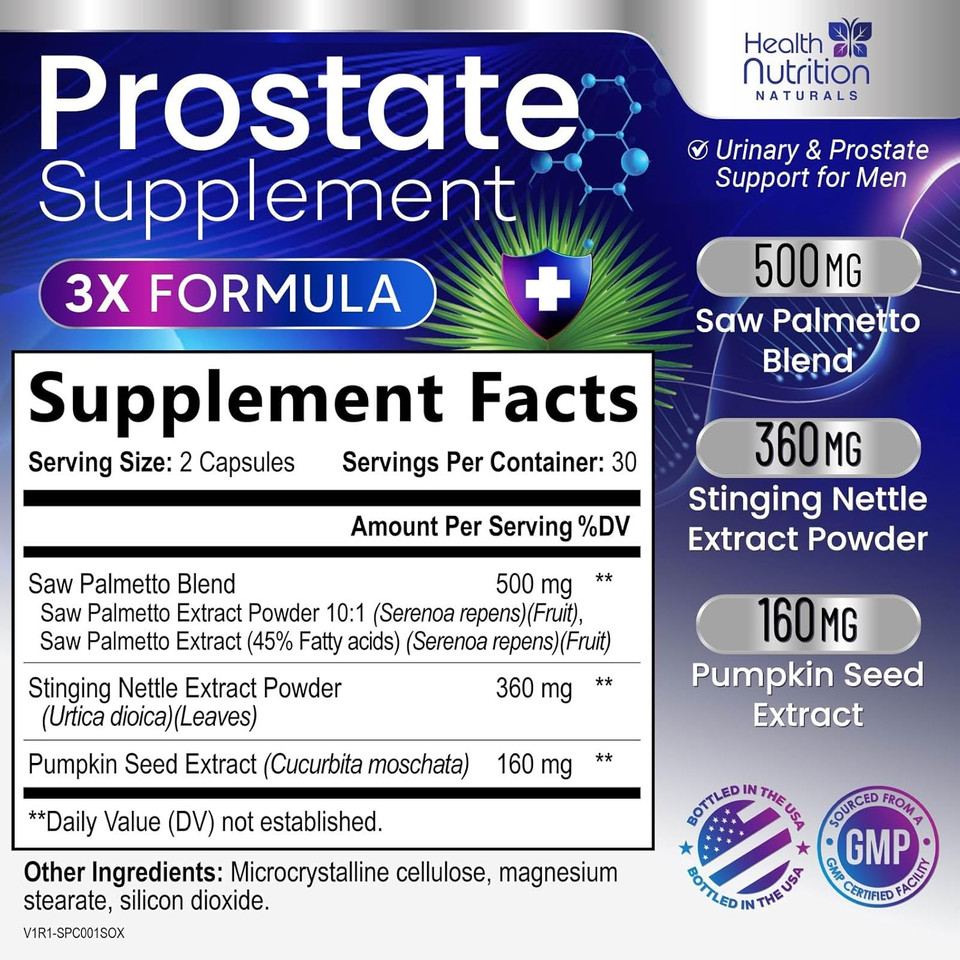 Prostate Health Supplements For Men - Potent 3X Formula With Saw Palmetto, Stinging Nettle, Pumpkin Seed Extract, Bottled In Usa, Prostate Supplement For Urinary Support, Vegan, Non-Gmo, 120 Capsules