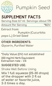 Pumpkin Seed B120 Alcohol-Free Herbal Extract Tincture, Concentrated Liquid Drops Natural Super-Concentrated Wildcrafted Pumpkin (Cucurbita Pepo L.) Dried Seed (4 Fl Oz)