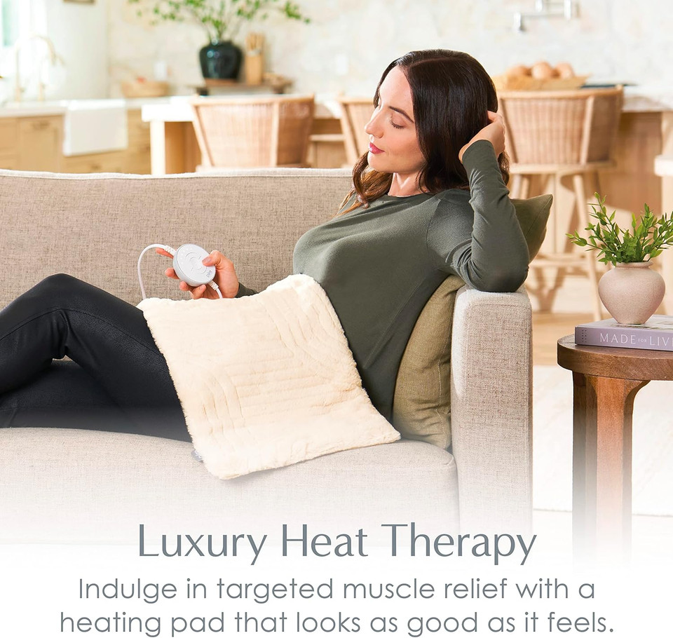 Pure Enrichment Pureradiance Luxury Heating Pad For Cramps, Back, Neck, & Shoulder Pain Relief, Patented Design, Soft Faux Fur & Micromink, 6 Heat Settings, Machine Washable, 12X24(Cloud)