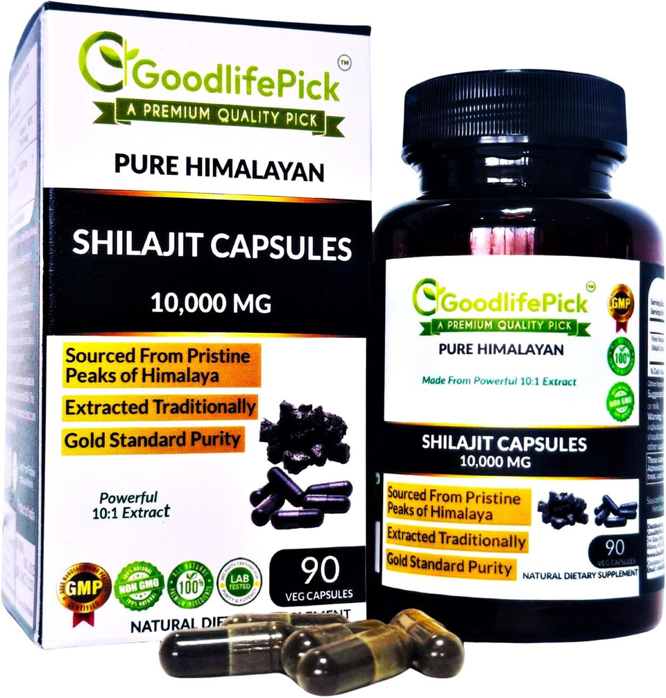 Pure Himalayan Shilajit Capsules.Maximum Strength Natural Shilajit Rich In Trace Mineral & Fulvic Acid.High Altitude Sourcing. Vegan Nongmo 90Ct. Extracted Traditionally No Stearate No Rice Flour