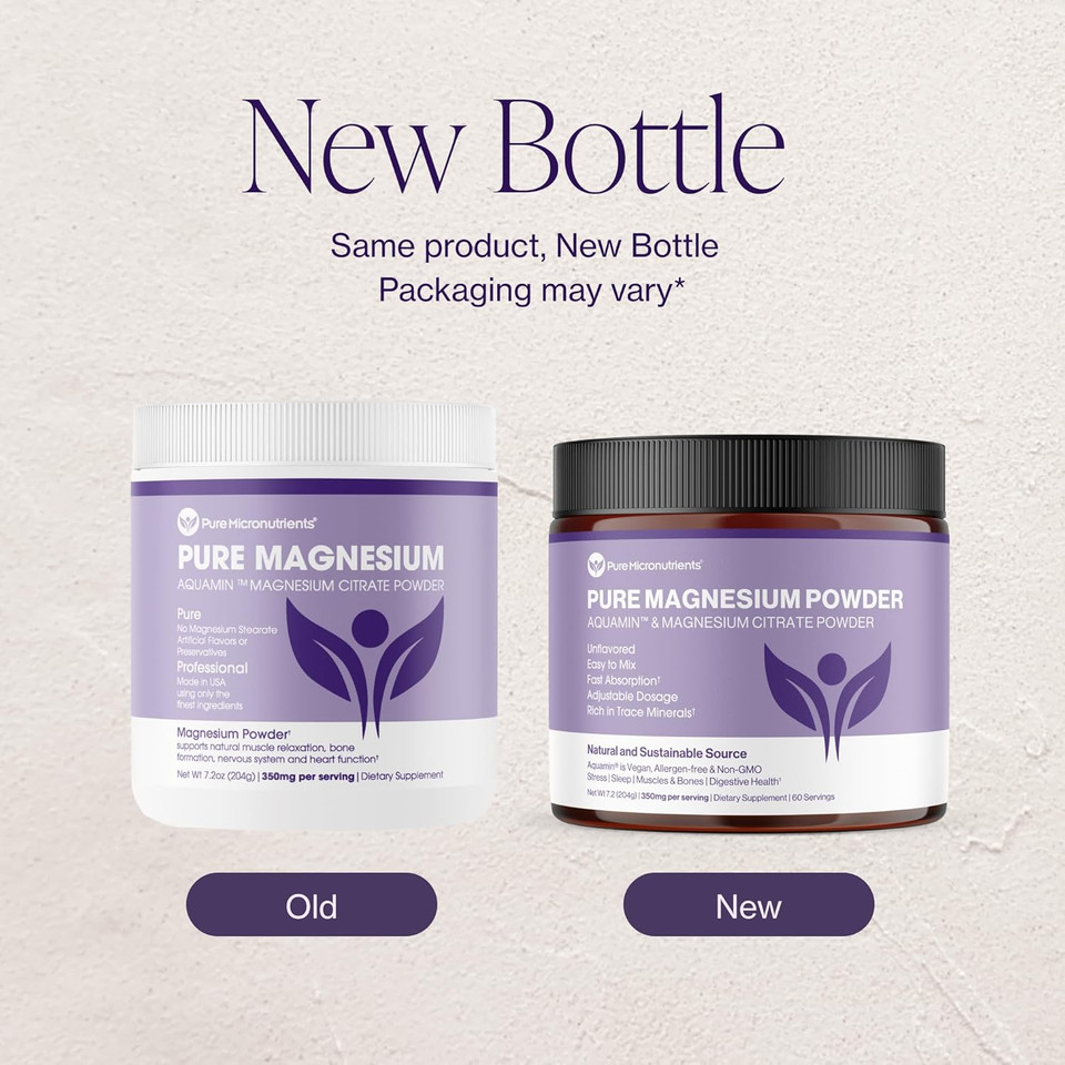 Pure Magnesium Citrate Powder To Support Sleep, Muscle & Bone Health, Energy, Heart & Digestion. Unflavored Magnesium Powder Drink Mix, Vegan, 60 Servings