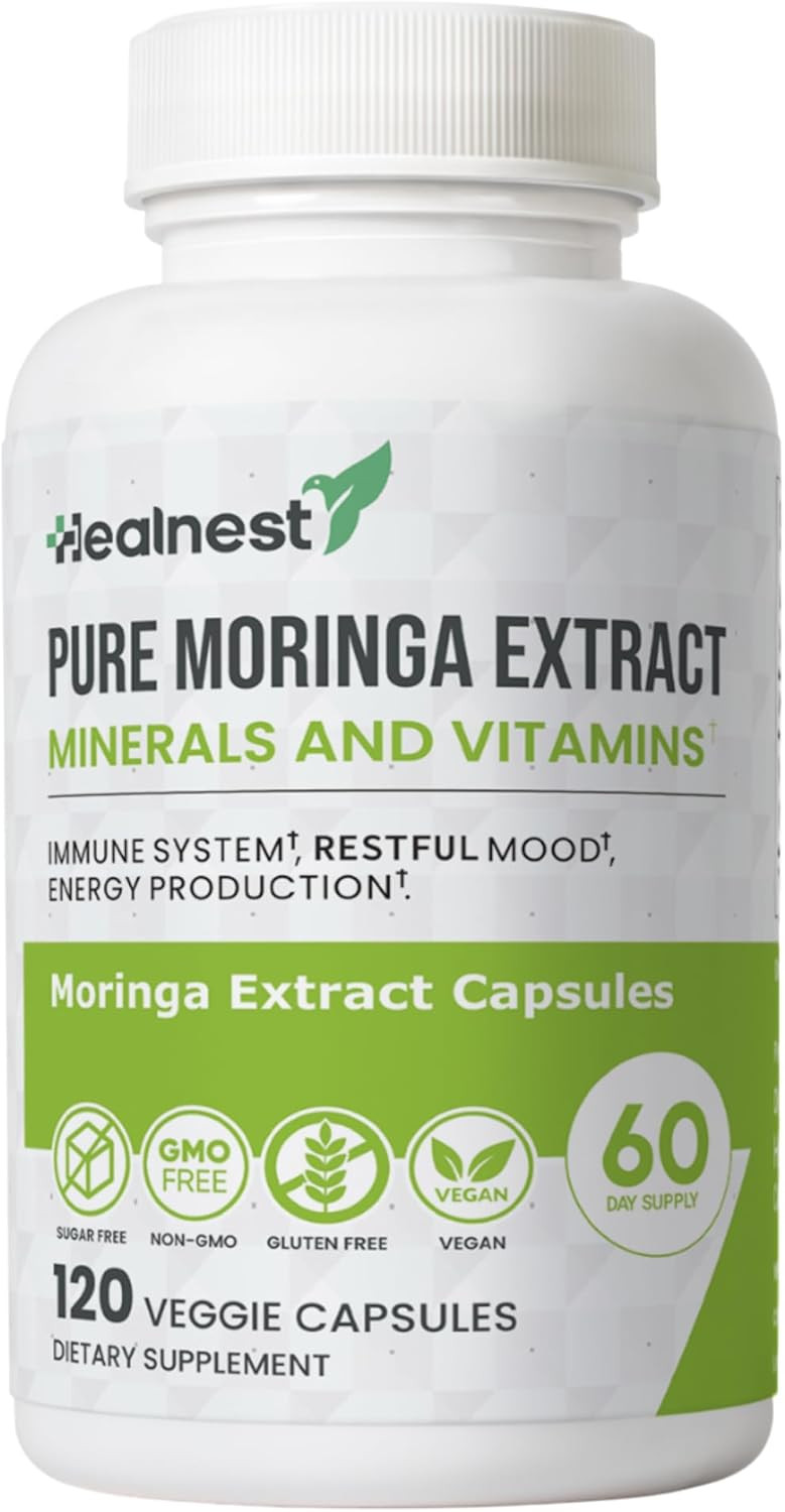 Pure Moringa Extract Capsules  20:1 (20,000 Mg) Potent Formula  Vegan Superfood Supplement With Vitamins & Minerals  Energy, Immunity, Digestion & Mood Support  120 Capsules  Non-Gmo, Gluten-Free