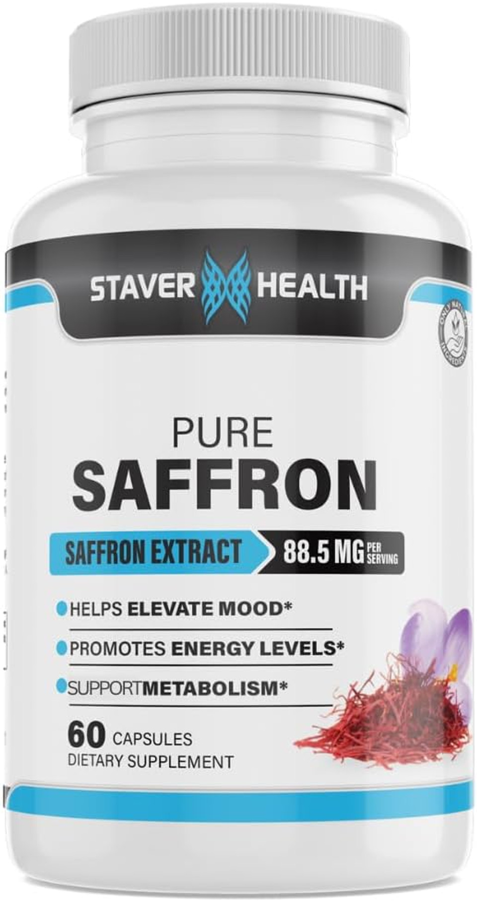 Pure Saffron Extract Capsules, 88.5 Mg, 60 Veggie Capsules For Mood Enhancement, And Energy Support