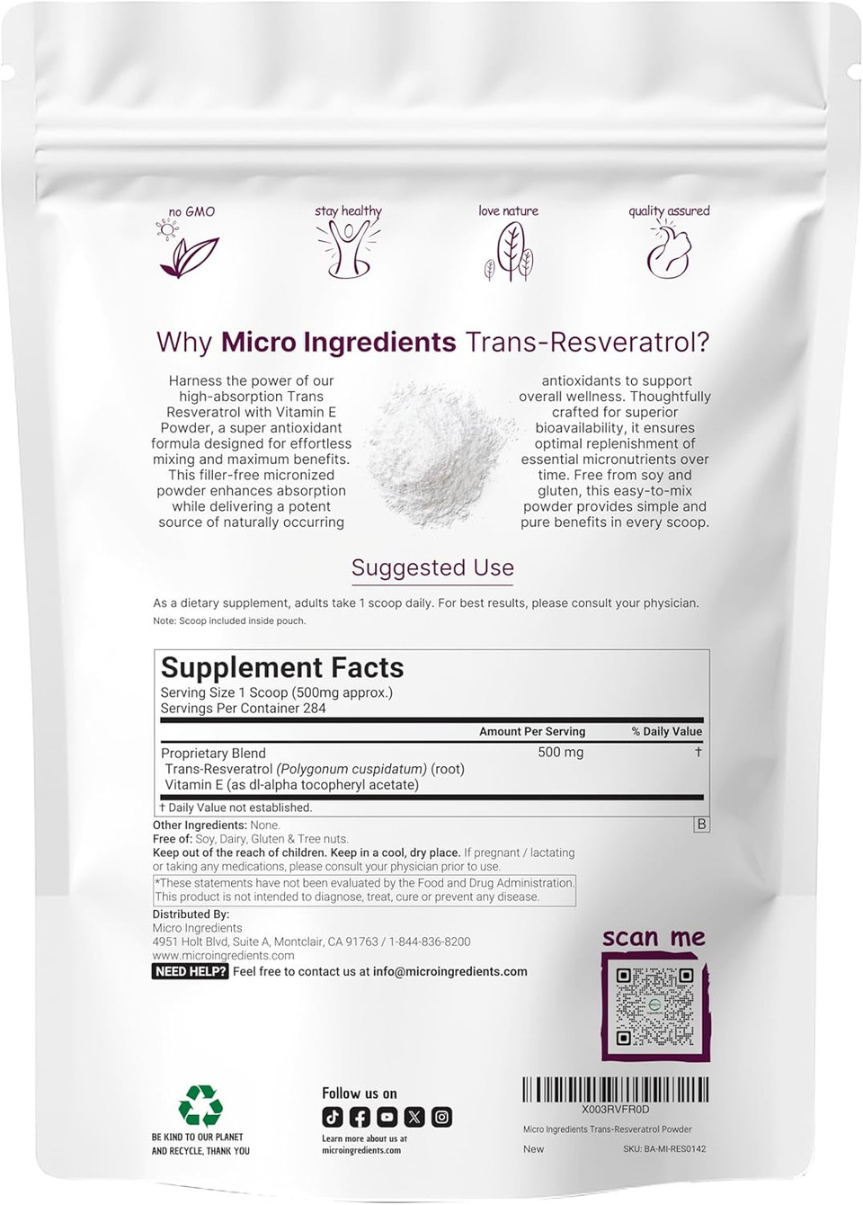 Pure Trans-Resveratrol Powder With Vitamin E, 5 Ounce, 2 In 1 Formula, Micronized Powder For Better Absorption, Premium Resveratrol Supplement, Super Antioxidant