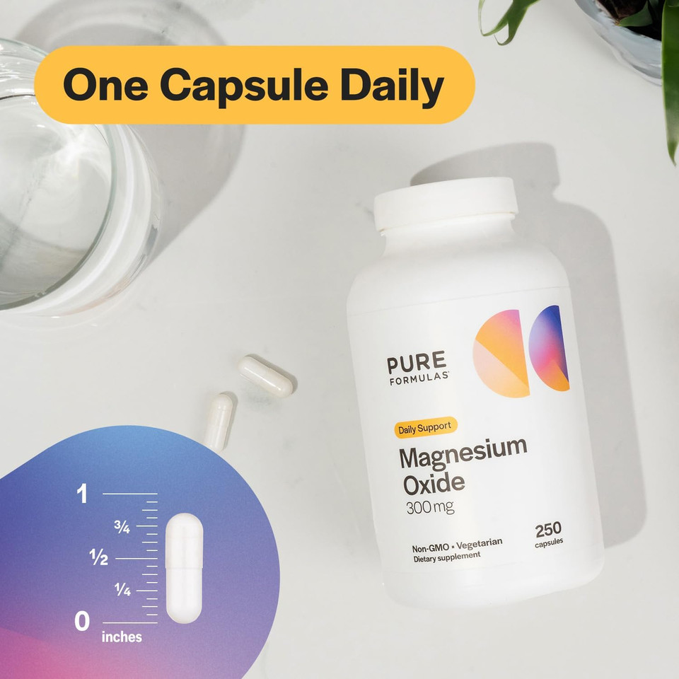 Pureformulas Magnesium Oxide 300 Mg  Healthy Heart, Muscle Relaxation, Immune Support, Non-Gmo Vegetarian Capsules  250 Count