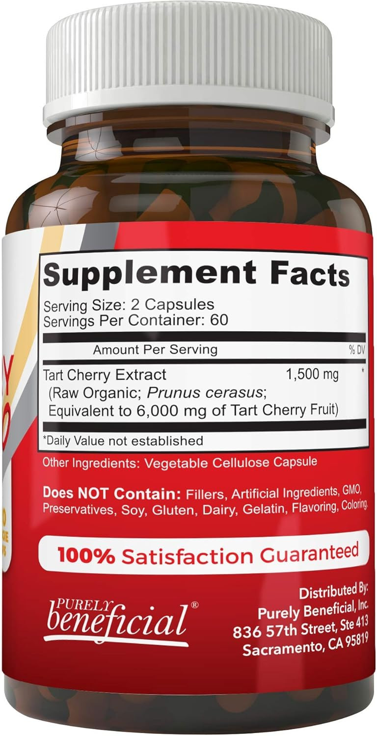 Purely Beneficial Tart Cherry Capsules 6000 Mg, Extra Strength Montmorency Tart Cherry Extract, Uric Acid Flush For Joint Comfort, Antioxidant & Immune Support, Non-Gmo, Gluten Free, 120 Count
