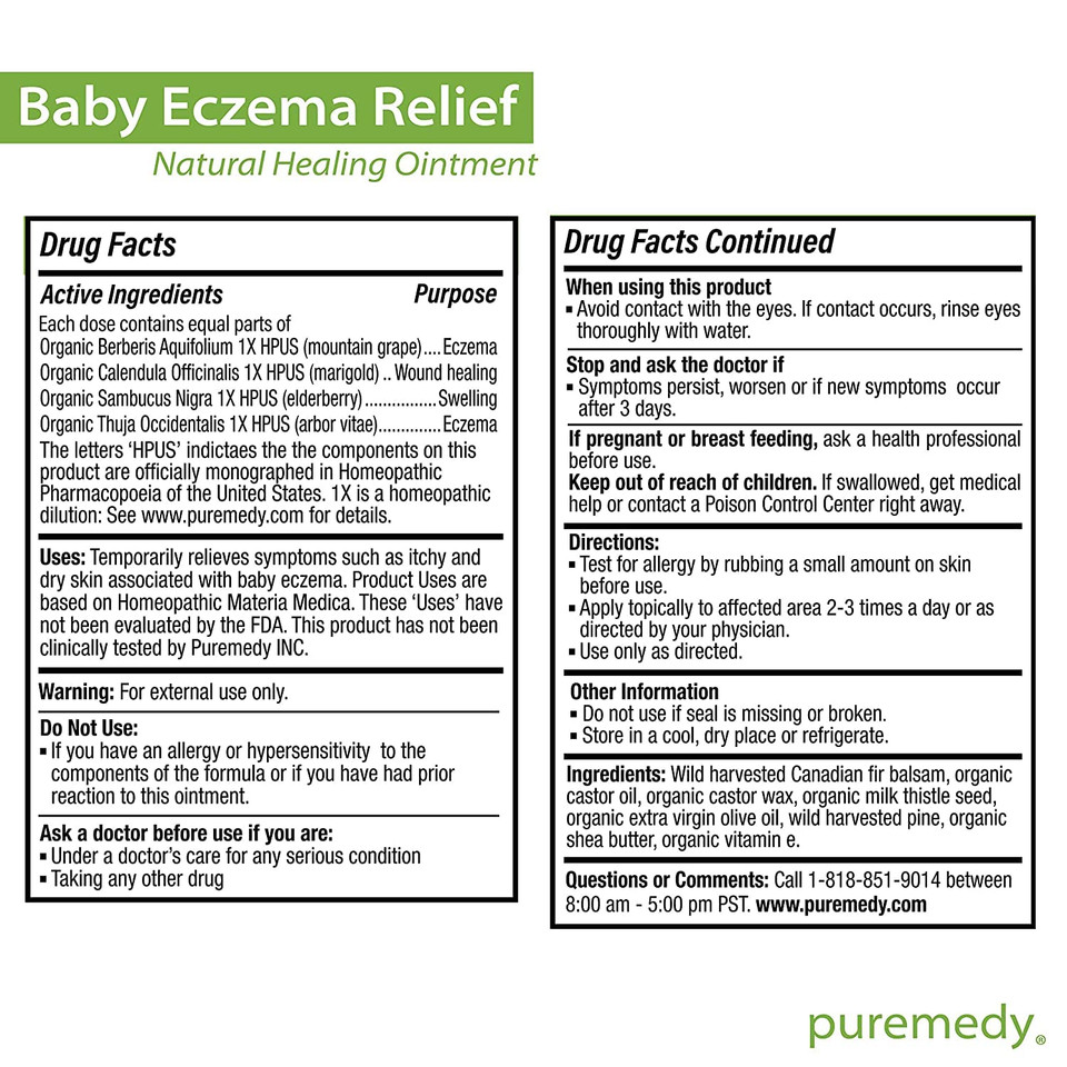 Puremedy Baby Eczema Relief Salve - Vegan, All Natural Baby Eczema Cream For Soothing Relief Of Itchy, Dry Skin - 2 Oz