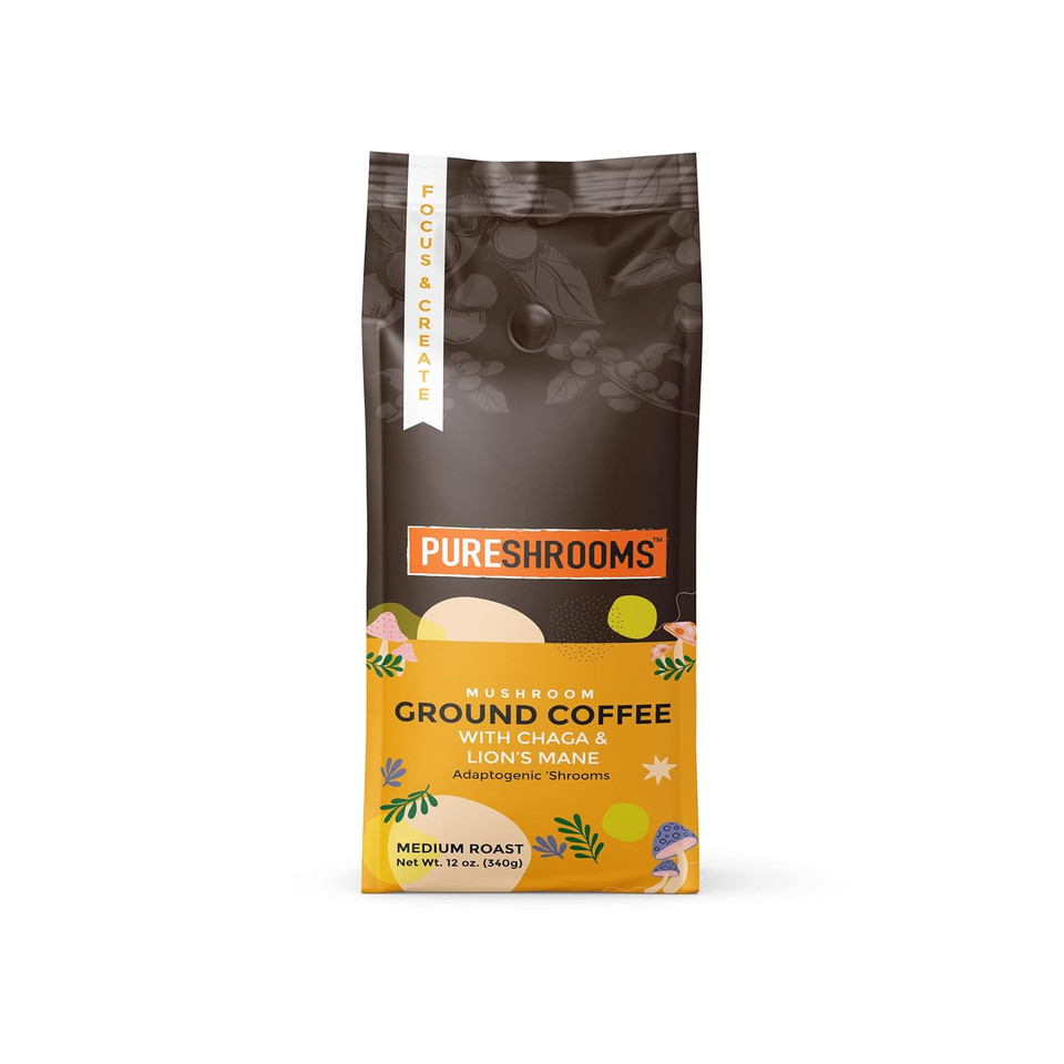 Pureshrooms Focus & Create Mushroom Coffee  Ground Arabica Blend With Organic Lion'S Mane & Chaga For Enhanced Focus, Memory, And Immune Support  340G