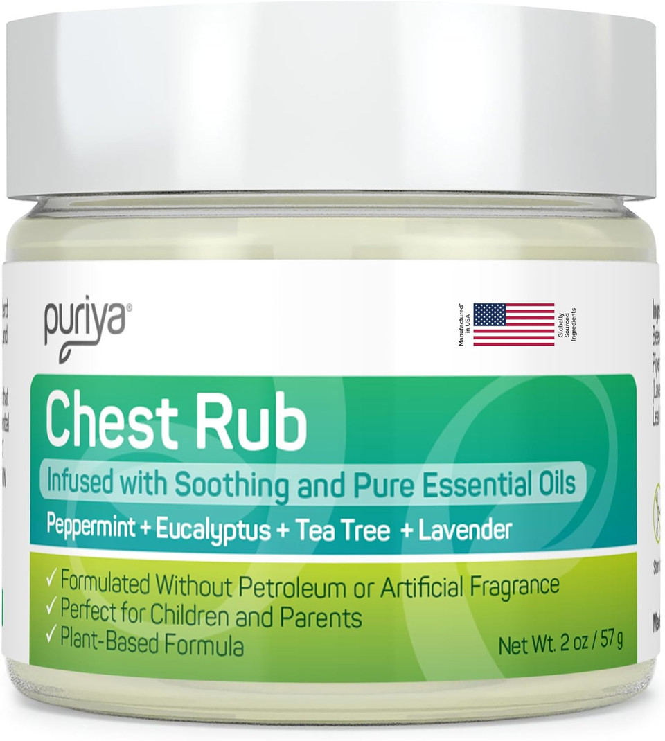 Puriya Chest Rub Cream Support For Congestion And Sinuses, Plant Rich Active Formula, Eucalyptus Oil, Lavender, Tea Tree, Supports Sinus And Nasal Passages, Safe For Kids And Adult