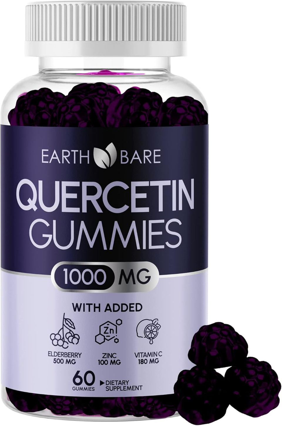 Quercetin Gummies With Elderberry, Zinc & Vitamin C  Immune Support Supplement  Antioxidant & Seasonal Wellness  Vegan, Non-Gmo, Natural Berry Flavor  60 Gummies