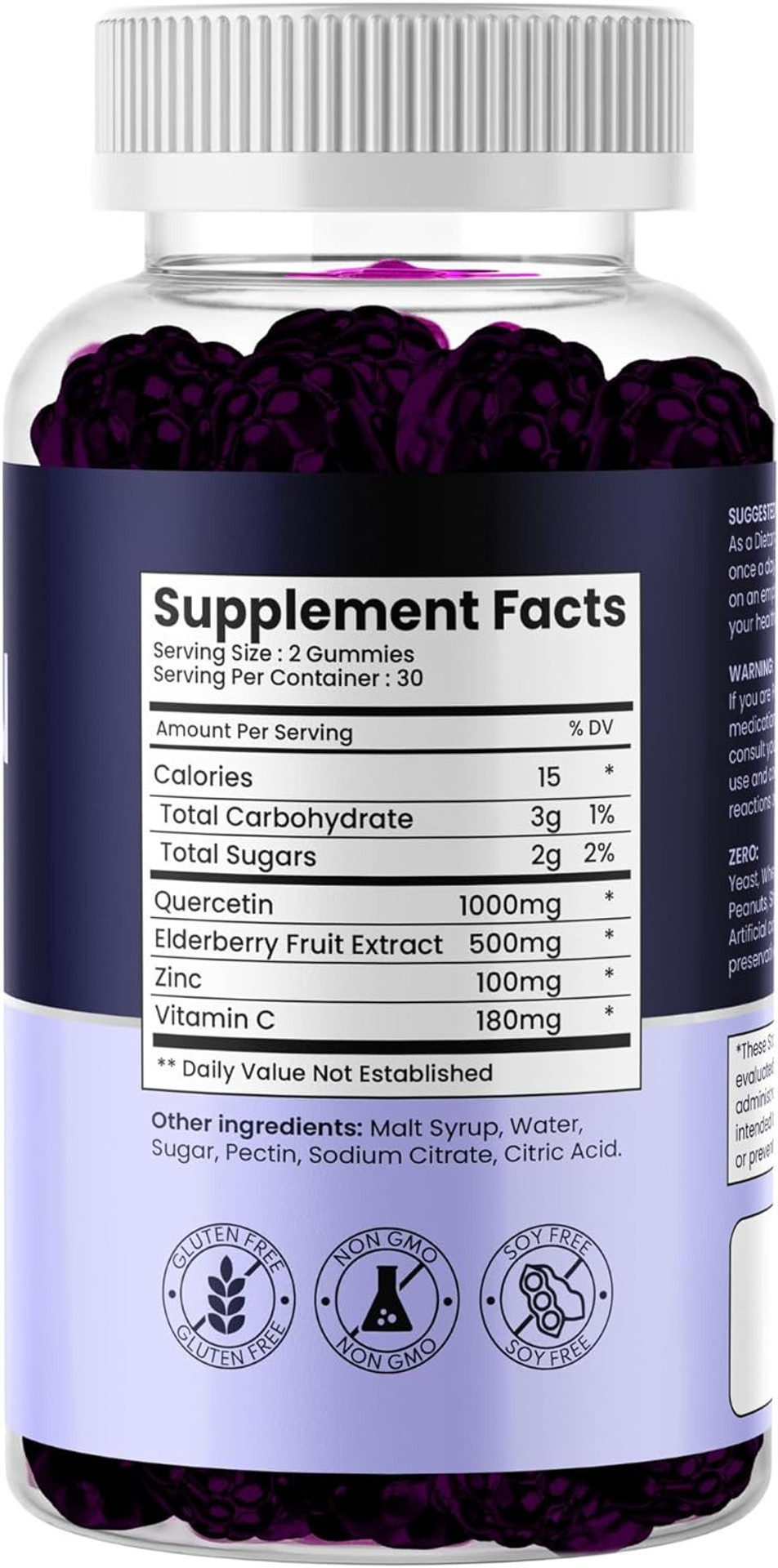Quercetin Gummies With Elderberry, Zinc & Vitamin C  Immune Support Supplement  Antioxidant & Seasonal Wellness  Vegan, Non-Gmo, Natural Berry Flavor  60 Gummies