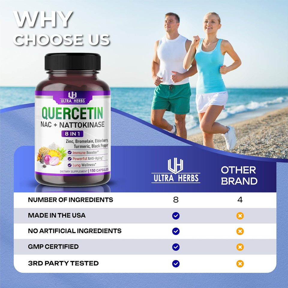 Quercetin Supplement With Bromelain, Vitamin C And Zinc, Nattokinase, Nac, Elderberry, Elderberry | 8 In 1 Ultra Antioxidant Complex For Immune Health | 150 Capsules