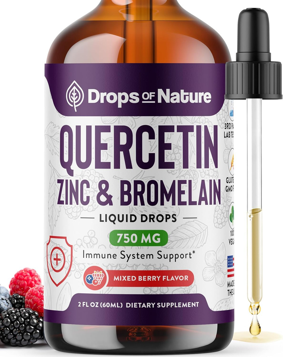 Quercetin With Bromelain & Zinc (5Mg) Liquid Drops  Immune Support For Adults & Kids  Ultra-Concentrated Bioflavonoids  Immune Defense  Cellular Health  Vegan, Non-Gmo, Gluten Free  2 Fl Oz