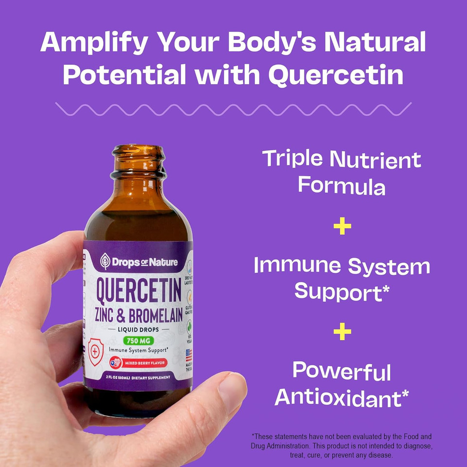Quercetin With Bromelain & Zinc (5Mg) Liquid Drops  Immune Support For Adults & Kids  Ultra-Concentrated Bioflavonoids  Immune Defense  Cellular Health  Vegan, Non-Gmo, Gluten Free  2 Fl Oz