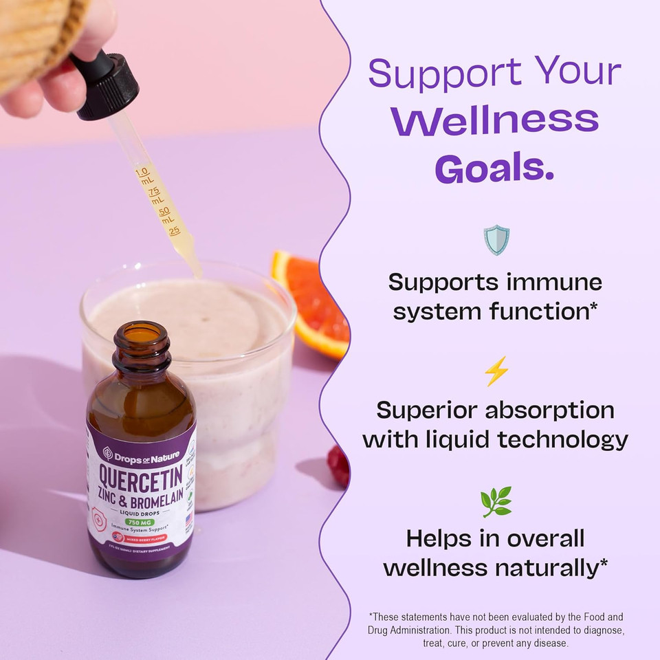 Quercetin With Bromelain & Zinc (5Mg) Liquid Drops  Immune Support For Adults & Kids  Ultra-Concentrated Bioflavonoids  Immune Defense  Cellular Health  Vegan, Non-Gmo, Gluten Free  2 Fl Oz
